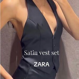 Zara Sleek Black Satin Vest